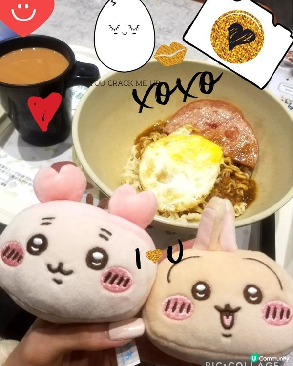 南記粉麵~「撈午餐肉熟煎雞蛋撈麵」配熱奶茶