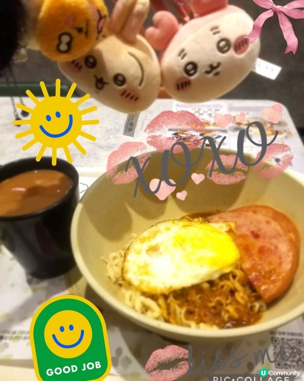 南記粉麵~「撈午餐肉熟煎雞蛋撈麵」配熱奶茶