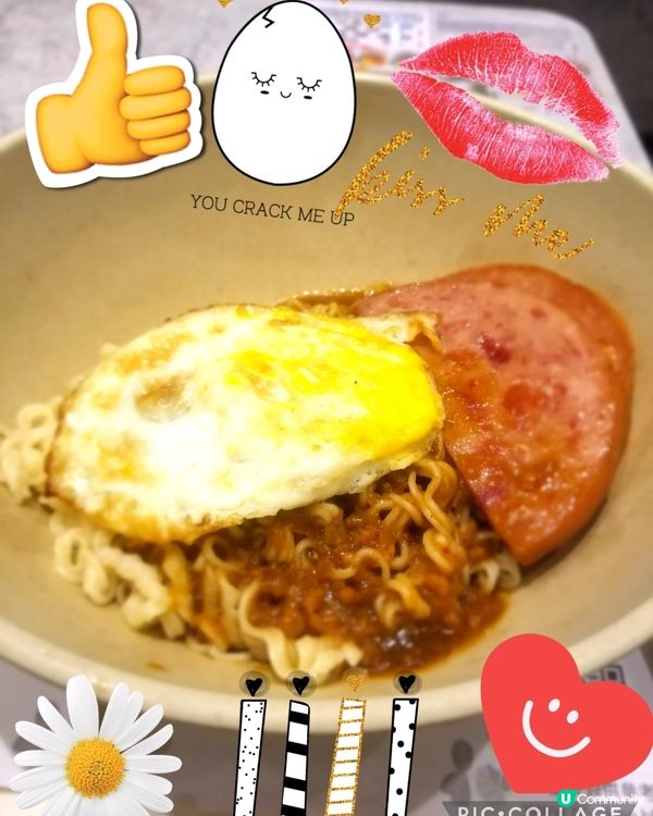 南記粉麵~「撈午餐肉熟煎雞蛋撈麵」配熱奶茶