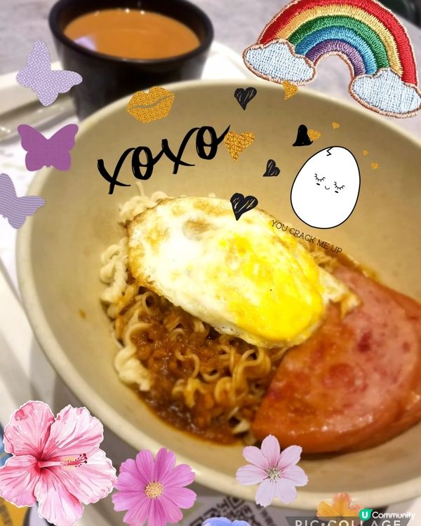 南記粉麵~「撈午餐肉熟煎雞蛋撈麵」配熱奶茶