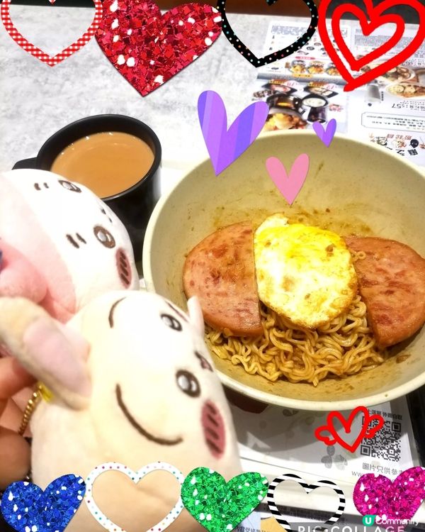 南記粉麵~「撈午餐肉熟煎雞蛋撈麵」配熱奶茶
