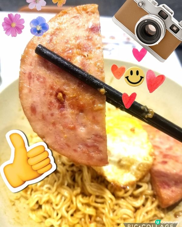 南記粉麵~「撈午餐肉熟煎雞蛋撈麵」配熱奶茶