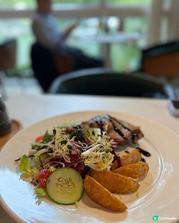 公園內優雅小瀑布景觀西餐