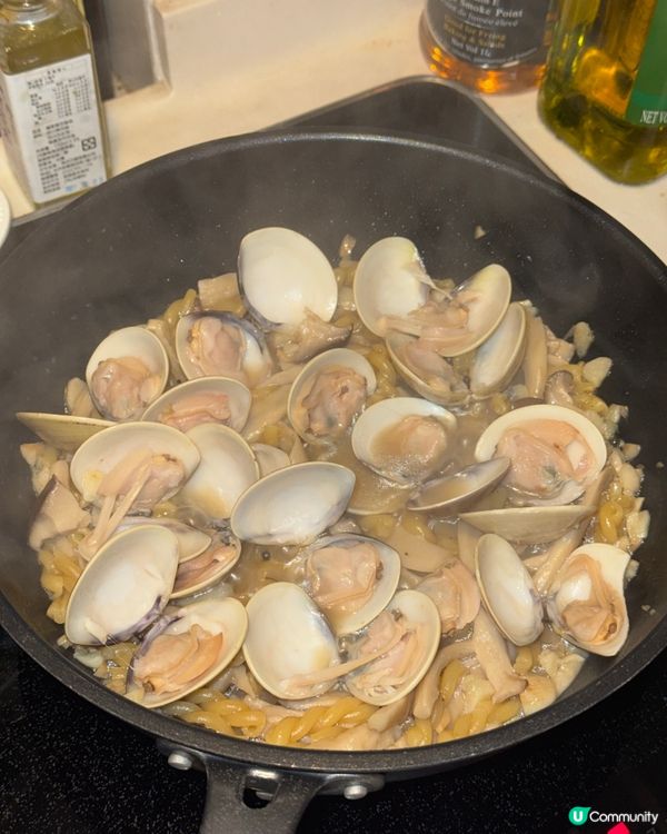 30分鐘料理《白酒煮蜆杏鮑菇意粉》✨