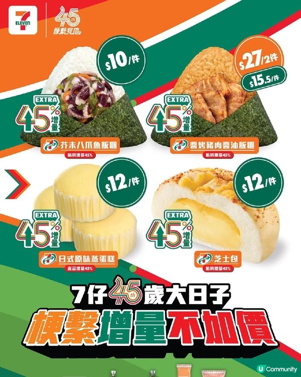 7-Eleven 45周年推多款自家產品增量45%增量不加價