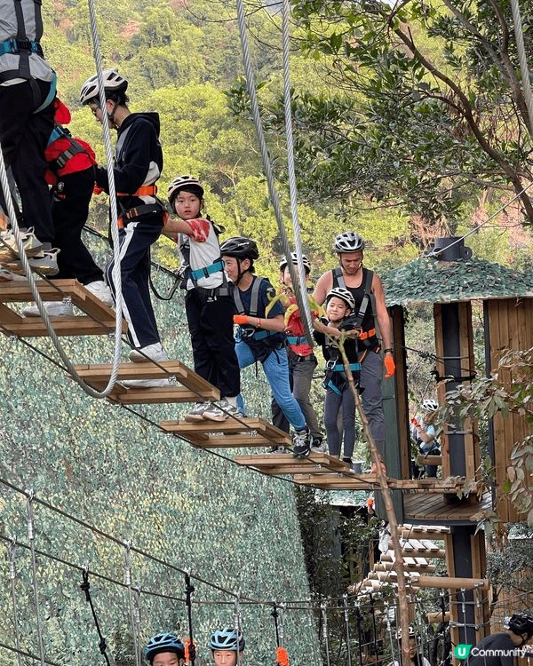 深圳光明虹橋公園環境清幽，先帶小朋友搖鈴許願，再去挑戰繩網飛...