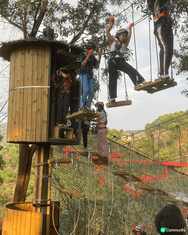 深圳光明虹橋公園環境清幽，先帶小朋友搖鈴許願，再去挑戰繩網飛...