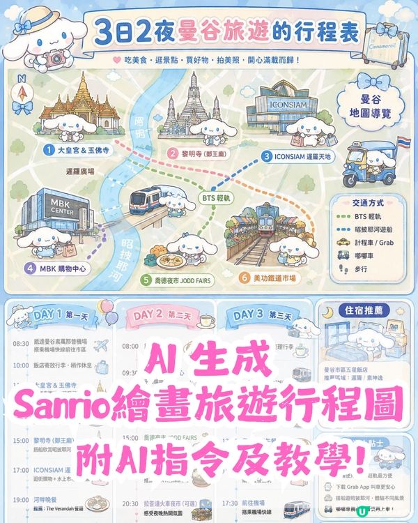 AI免費整超Sanrio手繪風旅遊行程圖！附AI指令💖