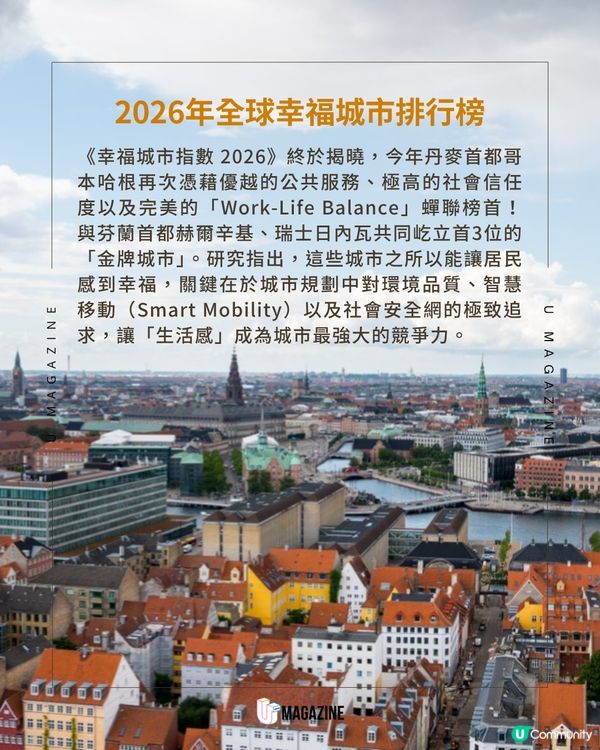 2026年最新幸福城市排行榜出爐啦🩵