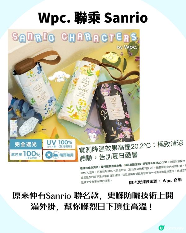日牌Wpc.降溫縮骨遮爆紅！Sanrio款降溫升級至20.2°C！一開遮似行入冷氣房咁涼？