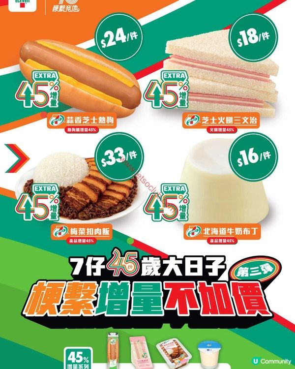 7-ELEVEN 45週年慶：精選食品「激增量不加價」第三彈！