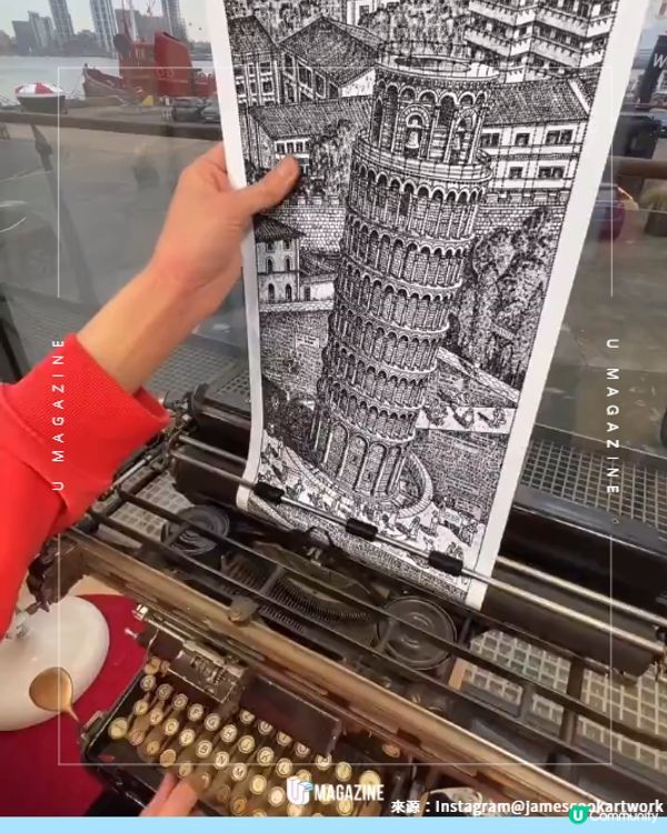 英國藝術家用古董打字機敲出超精緻彩色澀谷十字路口🎨