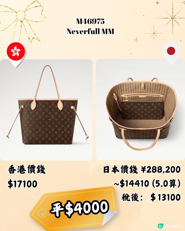 日本買LV袋平4千！10款港日價錢對比！日圓5算入手名牌超扺！                                                    