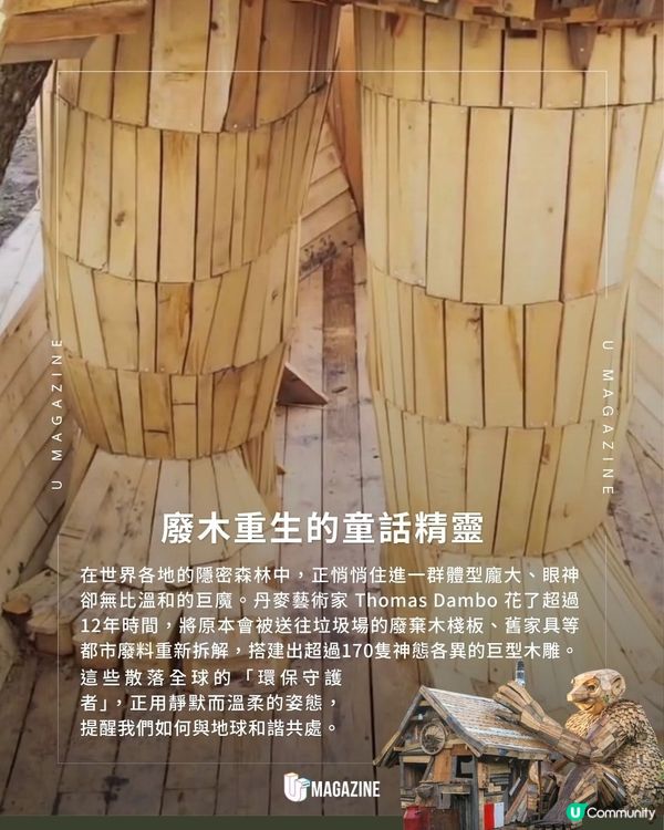 廢棄木材化身隱匿森林的溫柔巨人 ｜ 耗時超過12年/遍布各地多達170隻                                                    