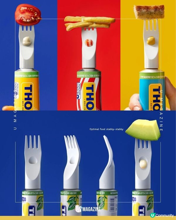 懶人福音！將醬料蓋直接變成叉？一扭即用！邊擠邊食不髒手                                                    
