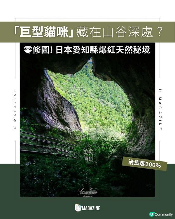 「巨型貓咪」藏在山谷深處？零修圖! 日本愛知縣爆紅天然秘境                                                    