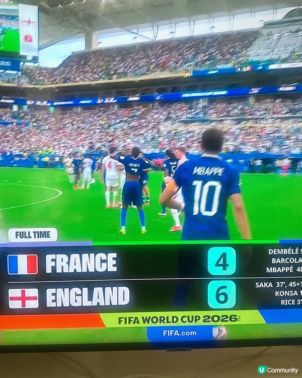 英格蘭🏴󠁧󠁢󠁥󠁮󠁧󠁿6:4贏咗法國🇫🇷