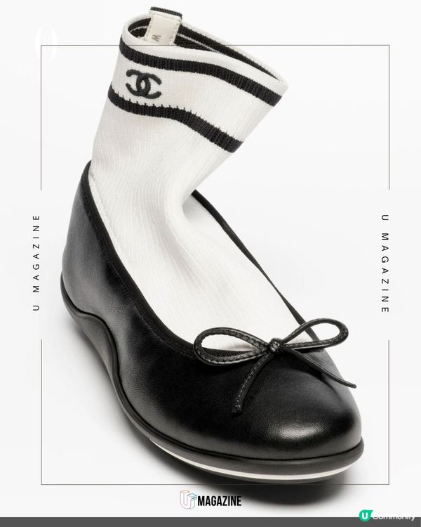 CHANEL「偽兩件」芭蕾舞風運動鞋|質感羊皮拼接針織襪、雙色登場！                                                    