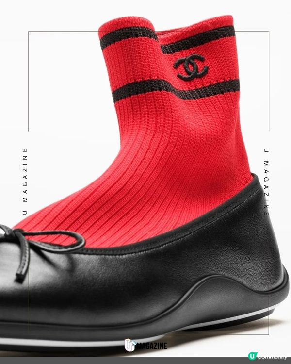 CHANEL「偽兩件」芭蕾舞風運動鞋|質感羊皮拼接針織襪、雙色登場！                                                    
