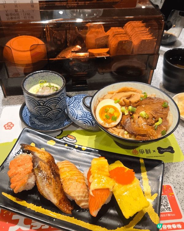 爭鮮都有午巿套餐，5件壽司，叉燒拉麵，再加茶碗蒸，都係$68...