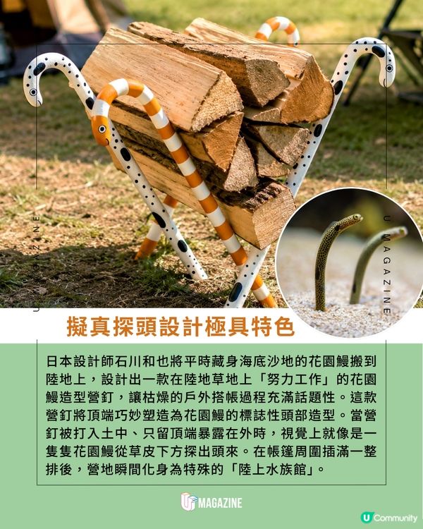 日本設計師將花園鰻變成露營營釘！