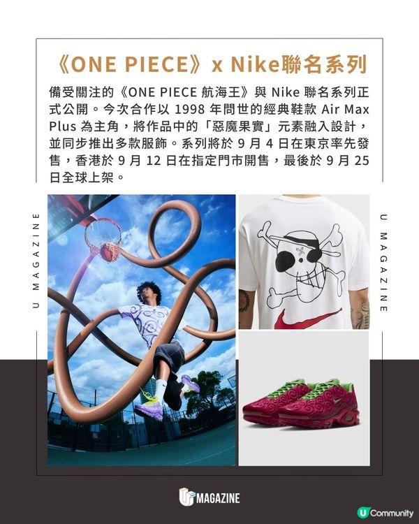 《ONE PIECE》聯乘 Nike系列亮相｜ 三大「惡魔果實」配色鞋款與主題服飾                                                    