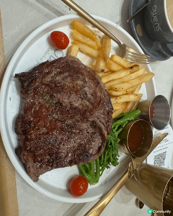 Owens 紐西蘭頂級肉眼牛扒， 配薯條沙律，前菜有沙律，加...