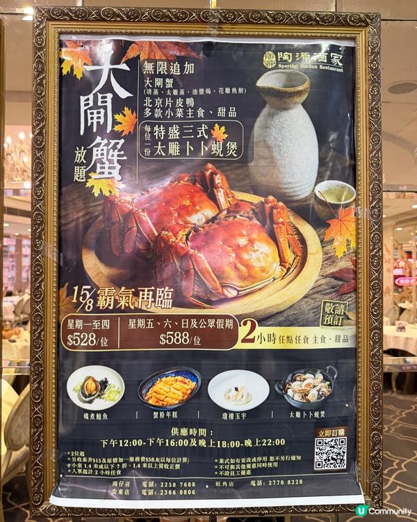 陶源酒家新出嘅120分鐘大閘蟹放題🦀