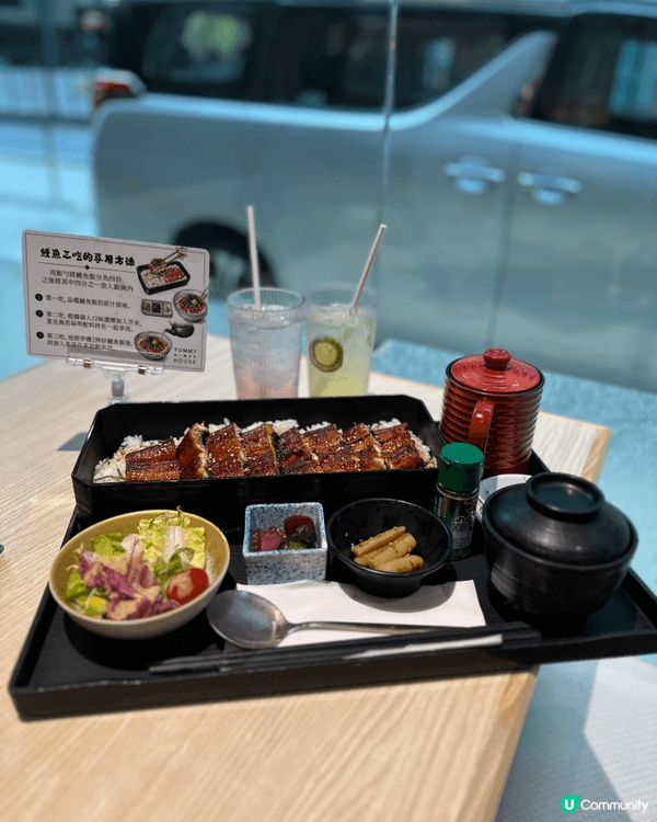 蒲燒原條鰻魚三食一匹同A4和牛壽喜燒定食 兩個都有配菜、麵豉...