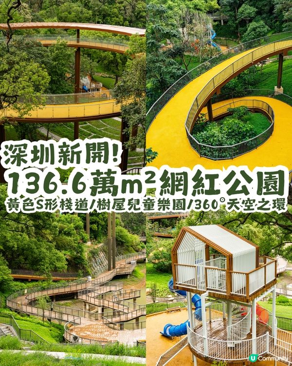 深圳新開136.6萬m²網紅公園🏞️黃色S形棧道/樹屋兒童樂園/360°天空之環