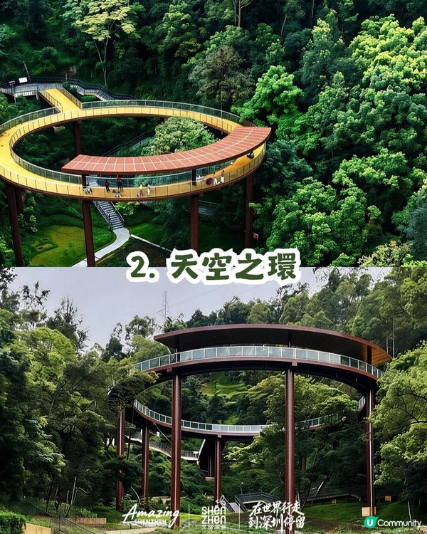 深圳新開136.6萬m²網紅公園🏞️黃色S形棧道/樹屋兒童樂園/360°天空之環