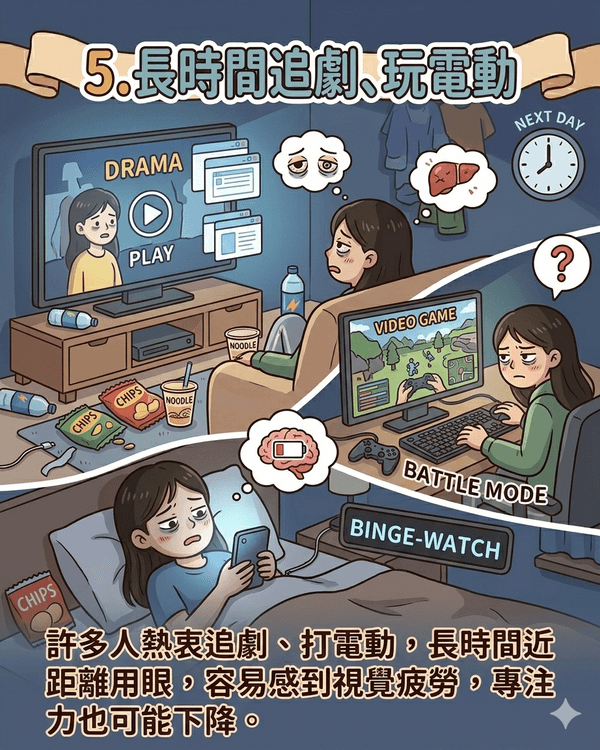 放假後感覺更攰❓10大最常見透支健康行為😰報復性追劇後可用「1方法」護眼