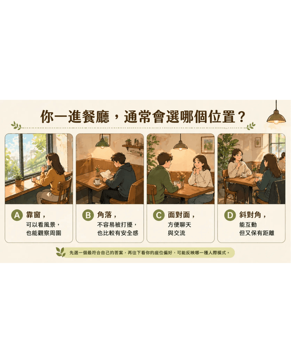 比MBTI更即時❗️入餐廳揀位反映社交人格😮🍴「選1位置」代表你缺乏安全感🪑