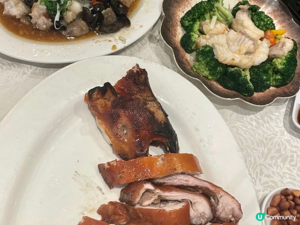 花膠雞煲配脆卜卜的乳豬仔