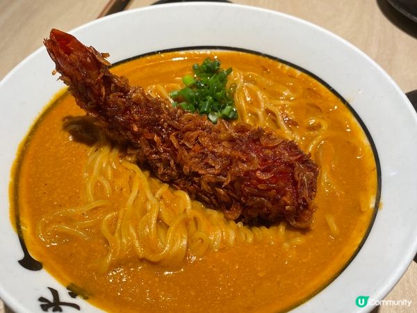 紅磡火夫最出名的虎蝦濃湯麵，湯底好濃，虎蝦好大隻，大滿足！