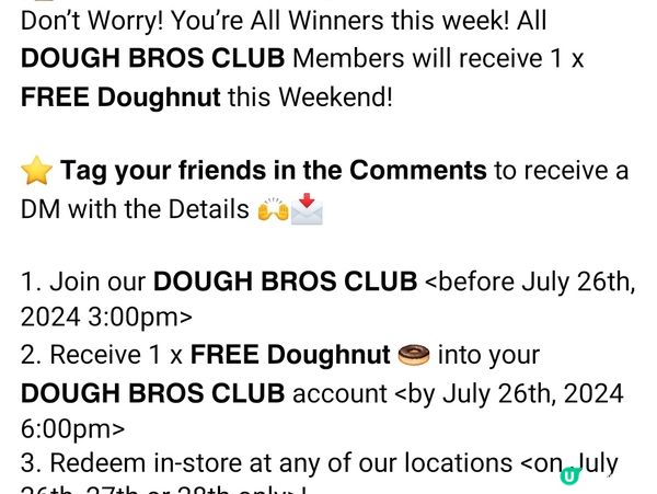 登記做Dough Bros會員，送免費冬甩+50 coin,...