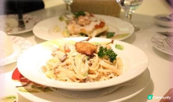 西餐裏面有沙律、湯、麵包做前菜，呢個意粉、鮮蝦牛柳……樣樣都...