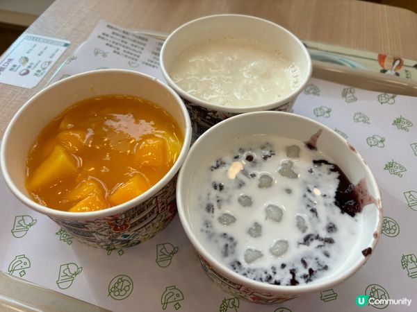 芒果豆腐花，紫米西米露，杏仁蛋白茶