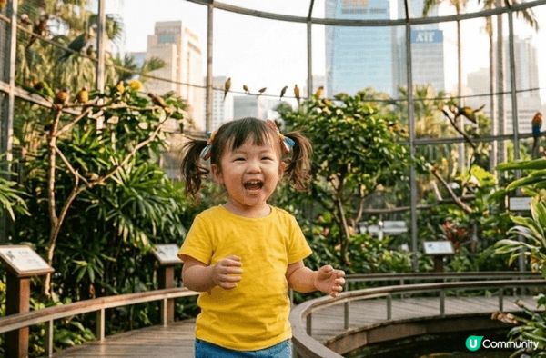阿女喺今年暑假，第一次去香港公園觀鳥園就笑得超開心！身邊有好...