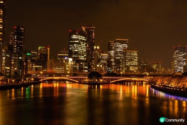 大阪城和夜晚的天滿橋