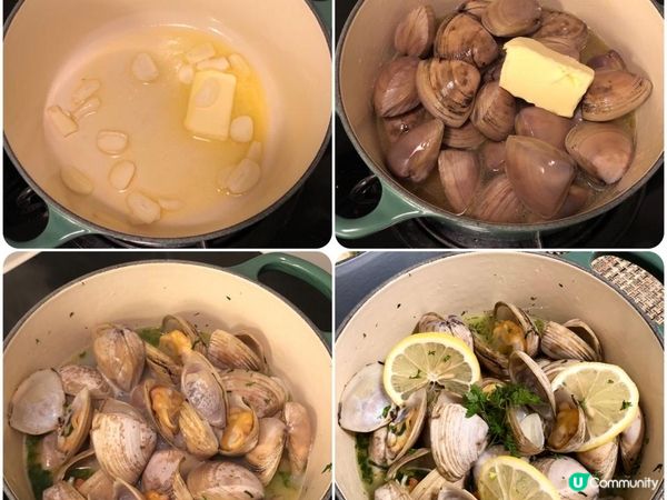 白酒蒜片牛油煮蜆 