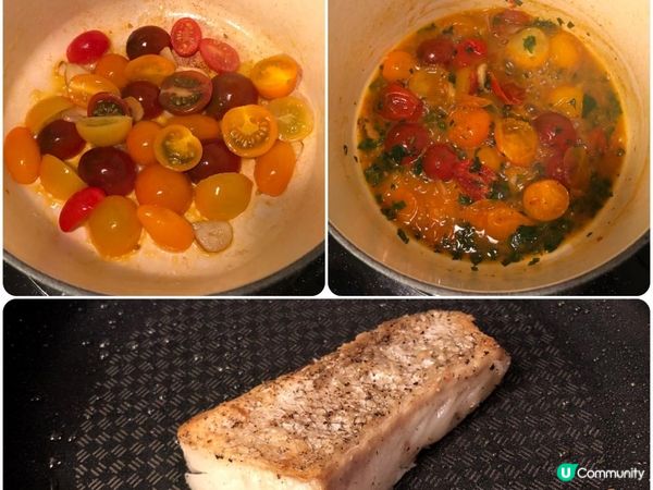 呢個香煎鱈魚柳配白酒蕃茄香草汁真係零難度，超級無敵簡單 (認...