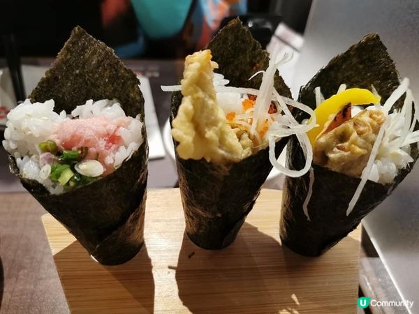 壽司手卷：外表都已經非常吸引，紫菜趣、日本米粒粒飽滿，好睇又...