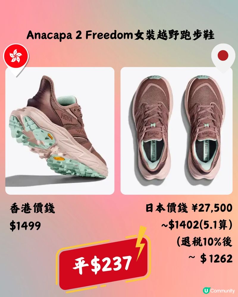 日本買HOKA好抵🔥10大運動鞋款香港VS日本價錢👟➡️